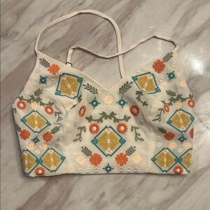 Xhilaration Cream Crop Top with Colorful Embroidery